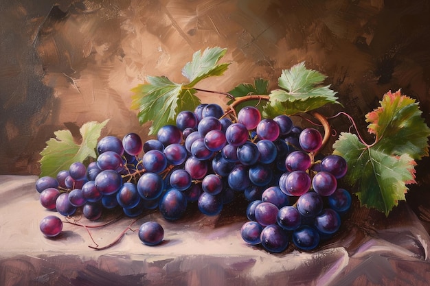 dark blue grapes on a table painting