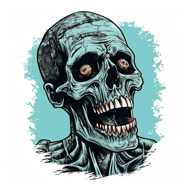 Dark Blue Horded Zombie Portrait Illustration With Mechanical Realism