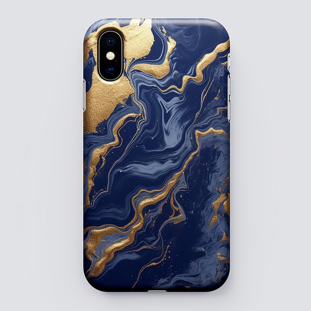 Dark Blue Marble Background with Gold Lining