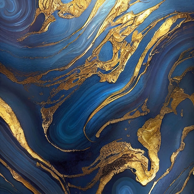 Dark blue marble with gold inserts realistic texture abstract stone surface background liquid paint natural design