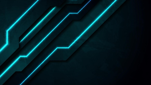 グランジ発光壁の背景に濃い青のネオン レーザー技術ライン