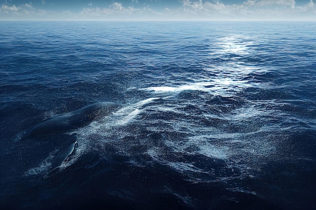 Dark blue ocean surface seen from underwater 3d render Raster illustration