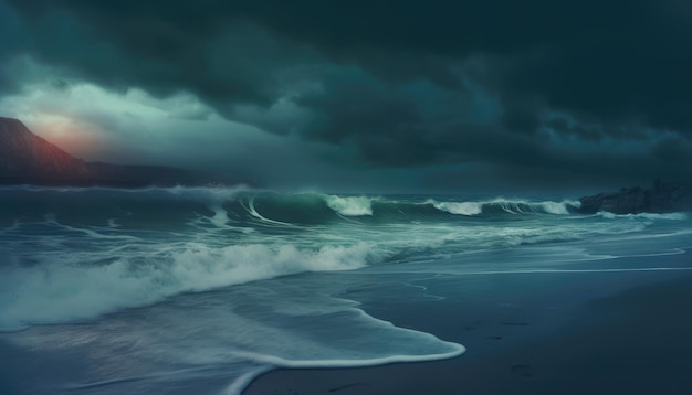 Un oceano blu scuro con un cielo nuvoloso