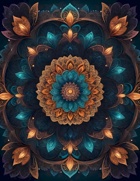 Photo dark blue and orange mandala design