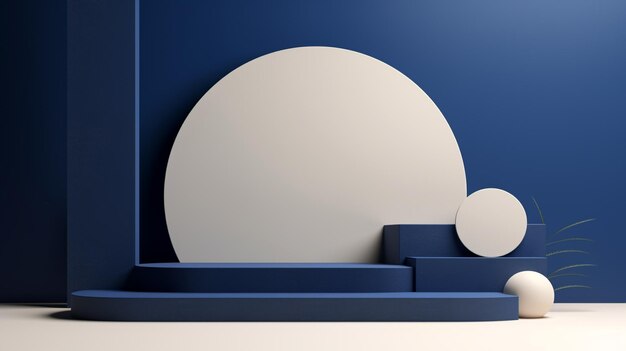 Photo dark blue podium in abstract cream room composition for product presentation