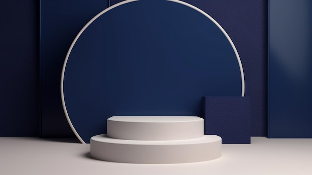 Photo dark blue podium in abstract cream room composition for product presentation