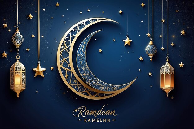 Foto carta di auguri per la celebrazione del ramadan kareem blu scuro