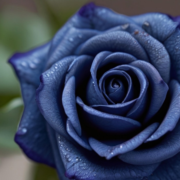 a dark blue rose with rain drops on it