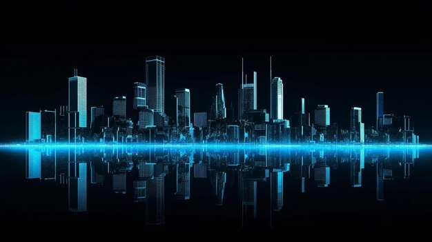 Photo dark blue skyline with reflective futuristic background generative ai