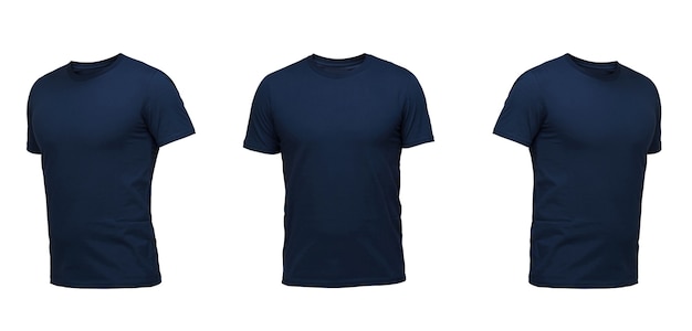 Dark blue sleeveless T-shirt. t-shirt front view three positions on a white background