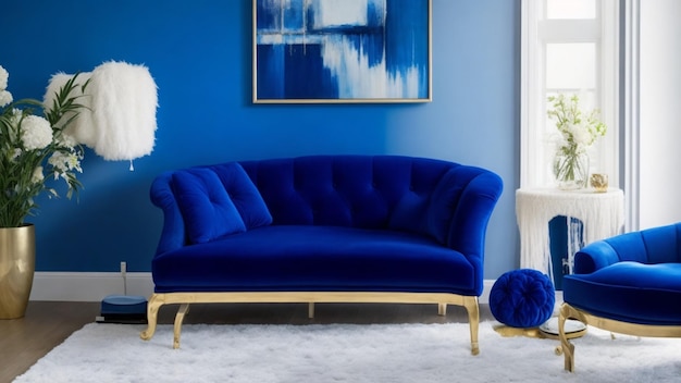Темно-синий диван в гостиной