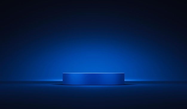 Dark blue stage podium 3d background product platform of empty scene presentation pedestal minimal showcase stand or abstract light show blank display and neon spotlight showroom on luxury backdrop