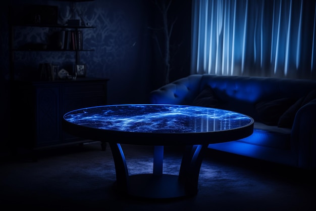 Photo dark blue tones living room by generative ai