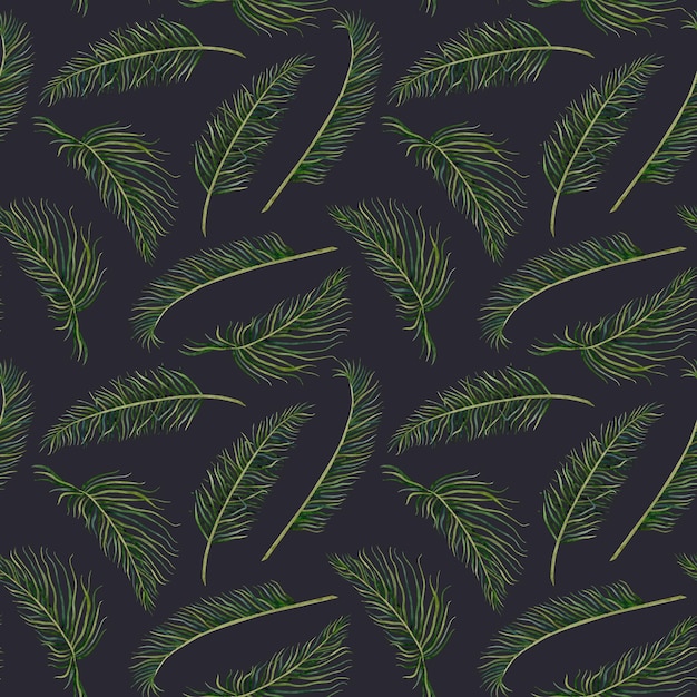 Dark blue tropical leaves watercolor seamless pattern with exotic plants Botanical branches