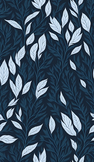 A dark blue wallpaper with leaves on it.