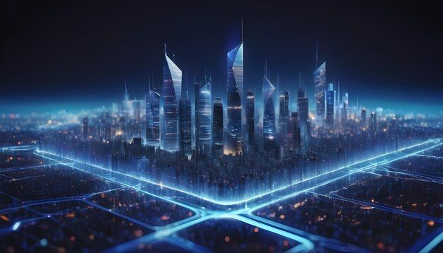 Photo a dark blueblack background of modern smart city