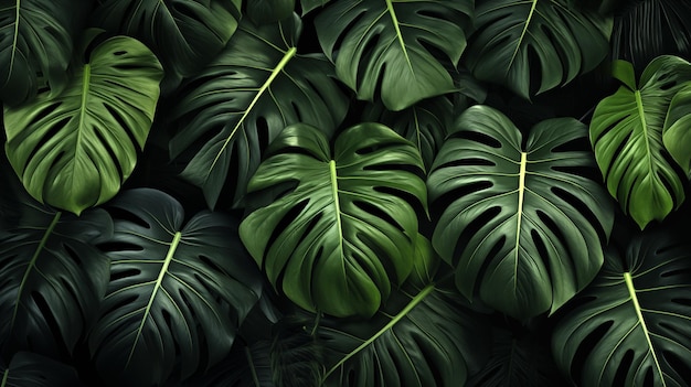 Dark botanical background tropical leaves faded bg