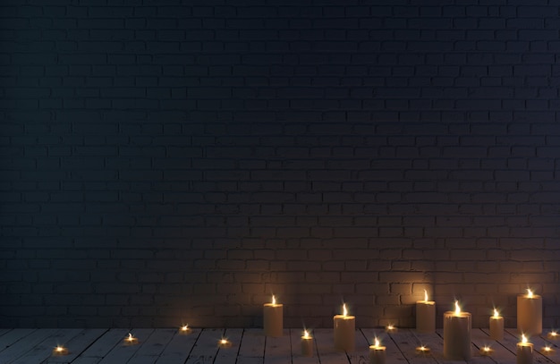 Dark brick wall background and candles