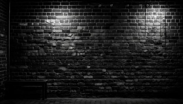 A dark brick wall with a lamp on it