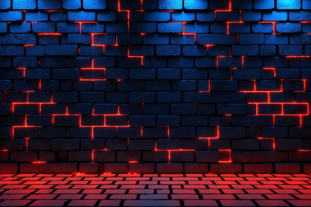 Foto muro di mattoni scuri con luci al neon rosse