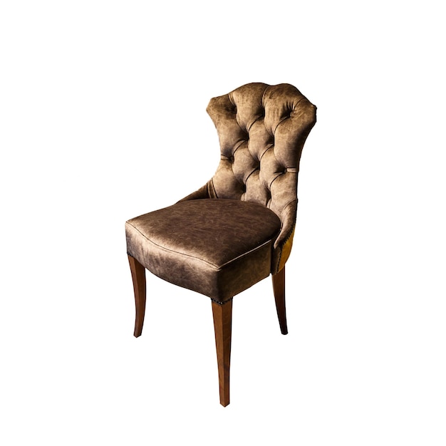 Dark brown fabric chair in chester style for elite loft interior isolated white background