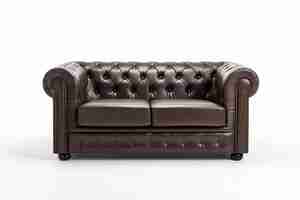 Photo dark brown leather sofa in chester style for elite loft interior isolated white background