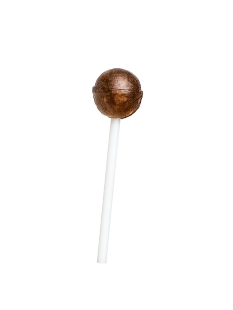 Dark brown lollipop isolated on a white background Minimal concept Sweet candies