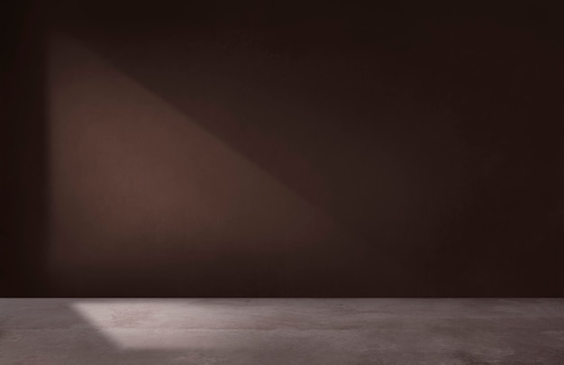 Dark brown wall in an empty room with concrete floor