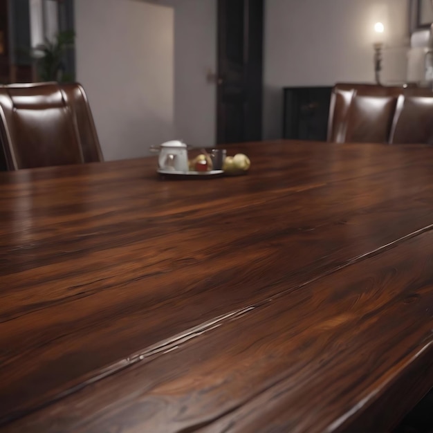 Photo dark brown wood table