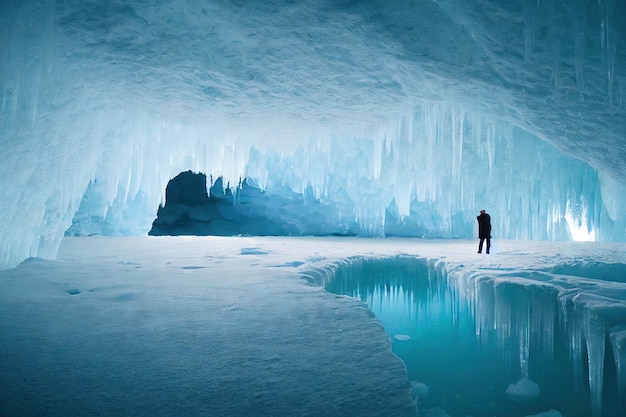 Dark burrow tunnel in snowy ice cave