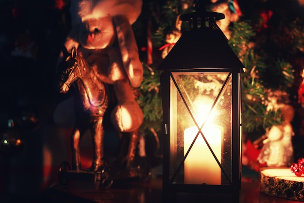 Dark candle lantern holiday