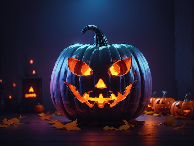 Dark Carved Pumpkin with orange lights