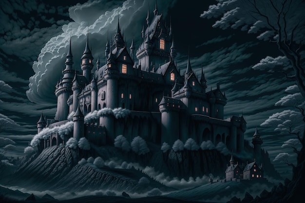 A dark castle in the night