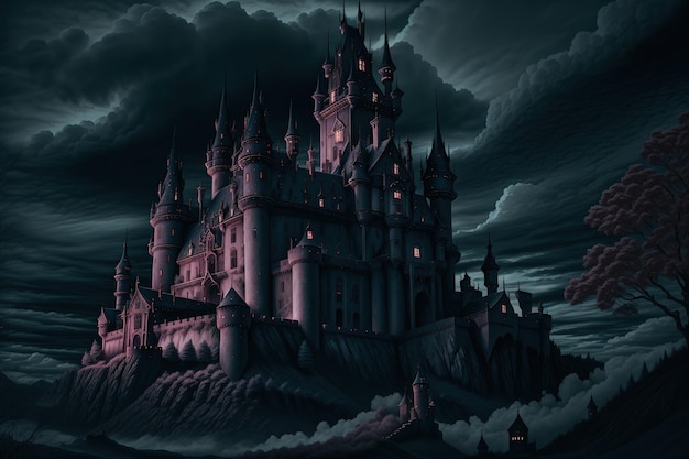 A dark castle in the night