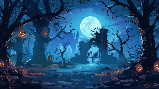 a dark castle with a full moon in the background