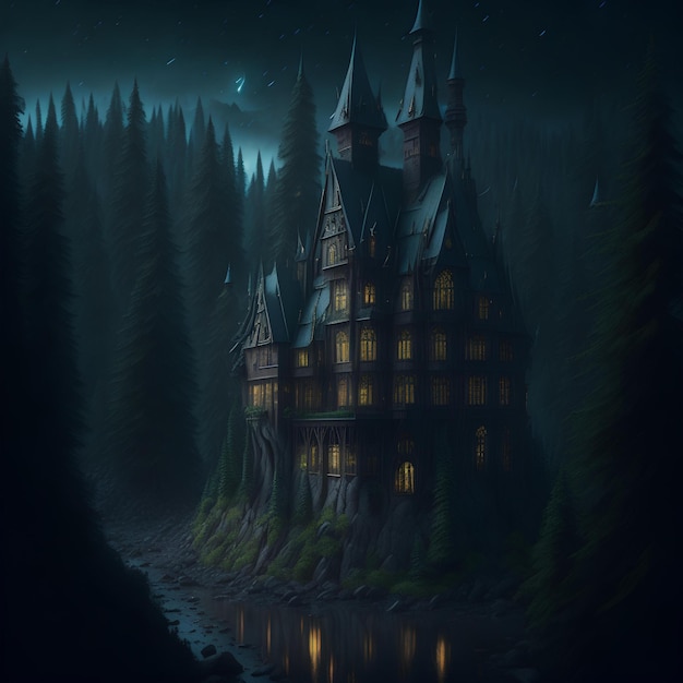 暗い城と暗い風景