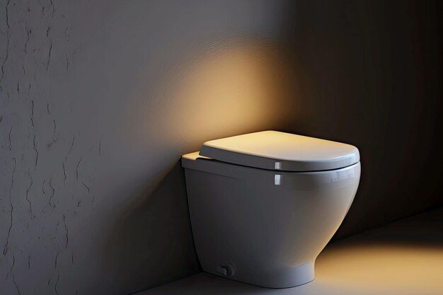 Photo dark ceramic toilet bowl with backlight on gray background