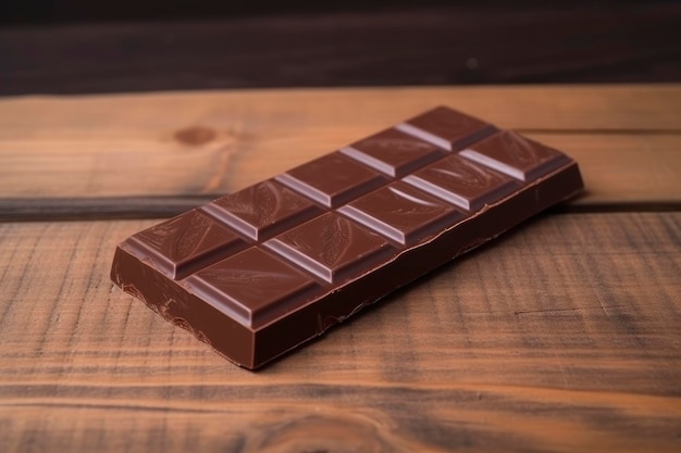 Photo a dark chocolate bar sits on a wooden table.