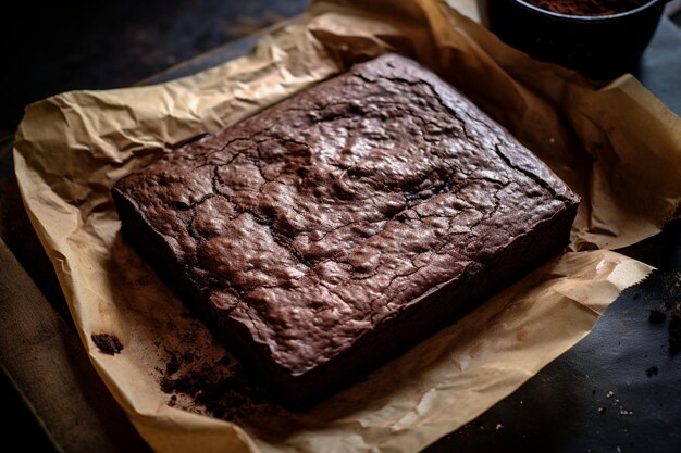 Dark chocolate brownie cake on baking sheet