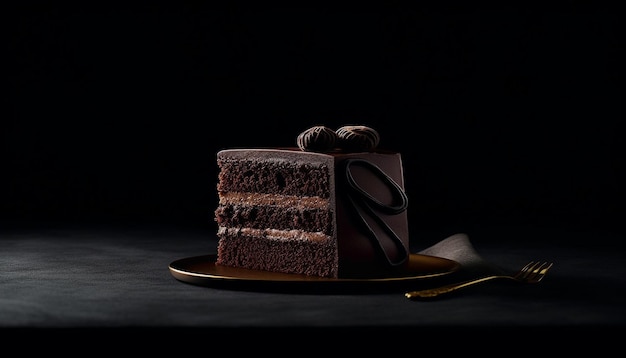 Dark chocolate dessert on wooden plate indulgence for sweet tooth generated by artificial intelligence