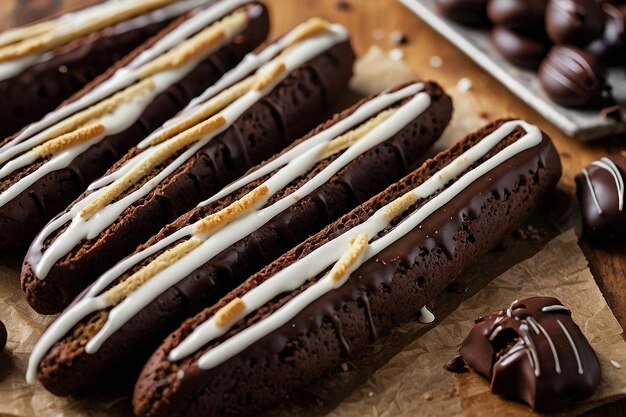 Foto biscotti di cioccolato scuro con pioggia bianca