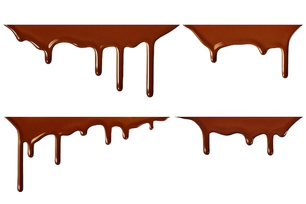 Photo dark chocolate drips isolated on a white