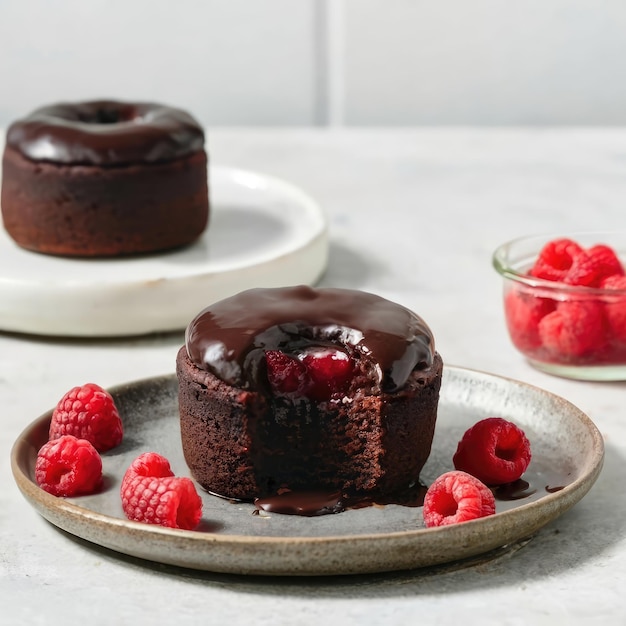 Dark Chocolate Molten Lava Cakes with Raspberry Coulis