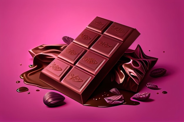 Темный шоколад на розовом фоне Generative Ai
