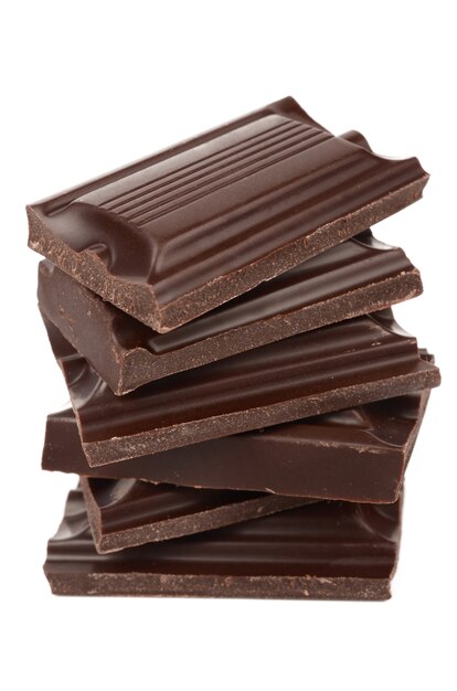 Dark chocolate on a white background