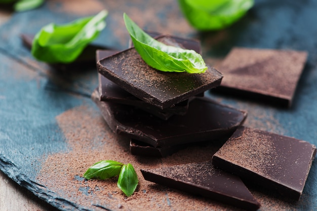 Dark chocolate with basil