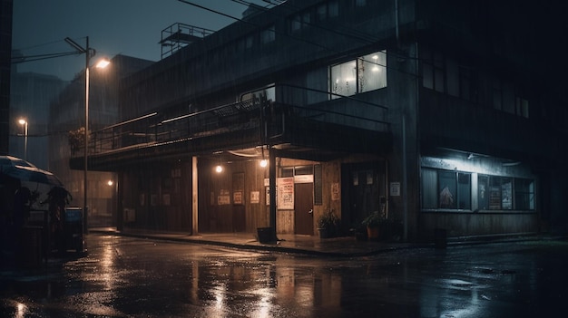 A dark city street with a sign that says'the dark city '