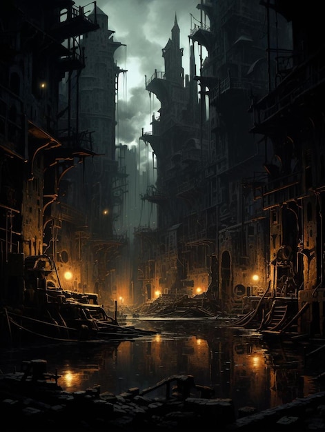 A dark city with a lot of buildings