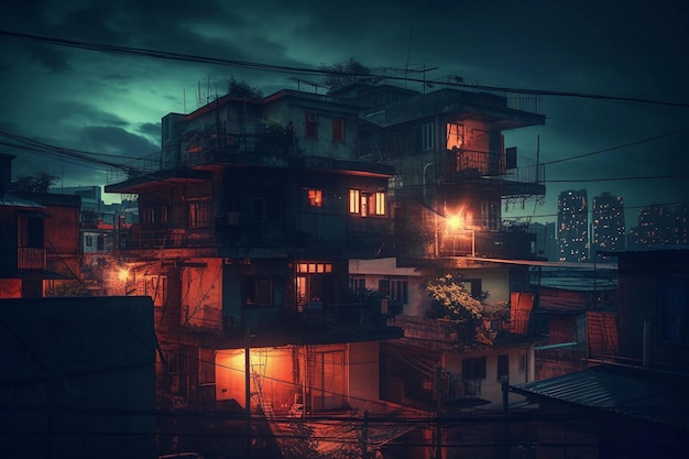 A dark cityscape with a dark cityscape in the background.