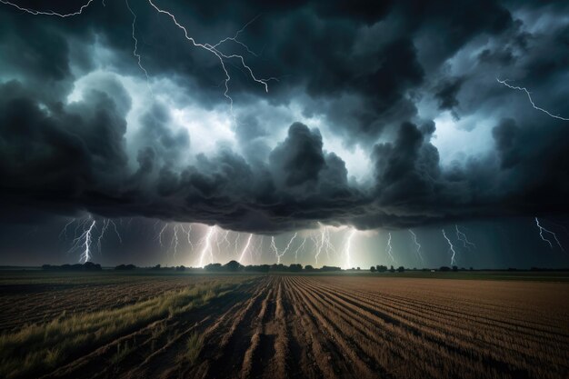 Dark cloud with heavy lightning thunder strike